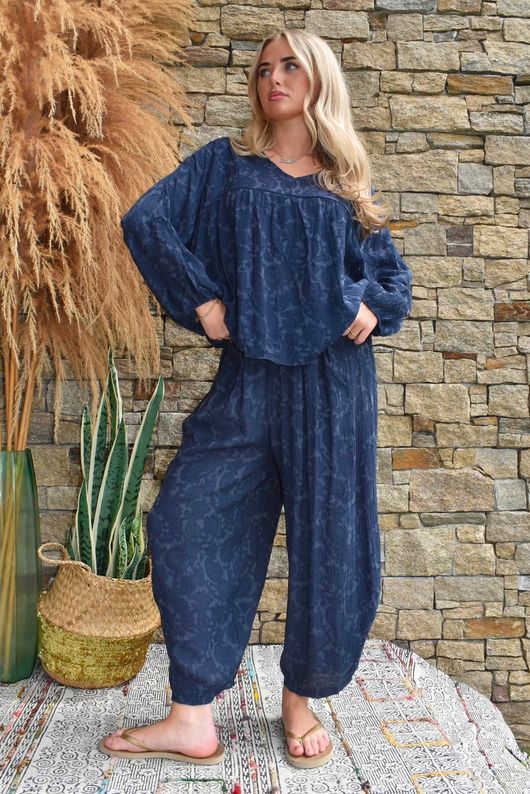 Kiti Paisley Damask Artist Smock Navy